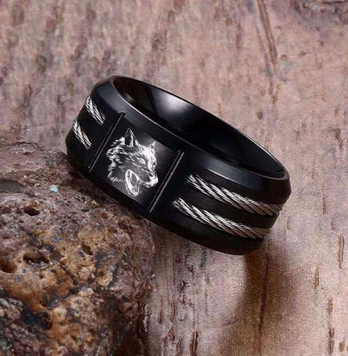 Bague Loup Noir (Acier)