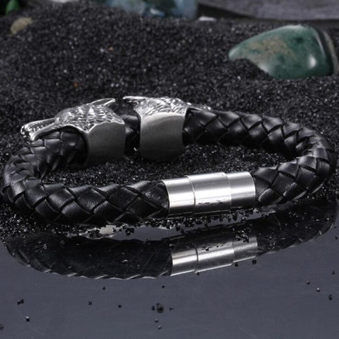 Bracelet Loup Cuir et Acier