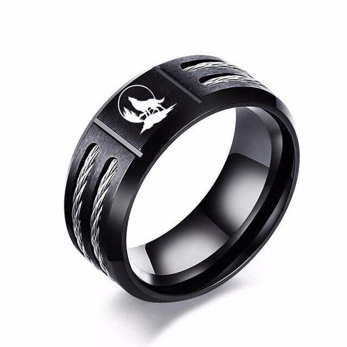 Bague Loup Noir Hurlant (Acier)