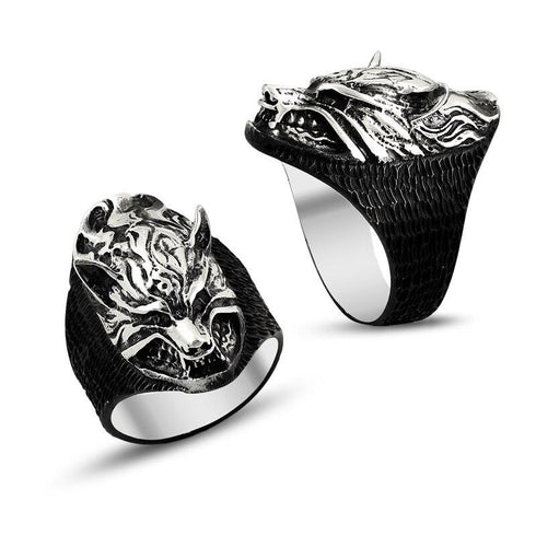 Bague Tête de Loup Noir (Argent)