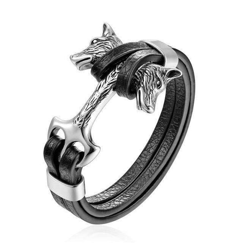 Bracelet à Deux Tête de Loup (Acier)