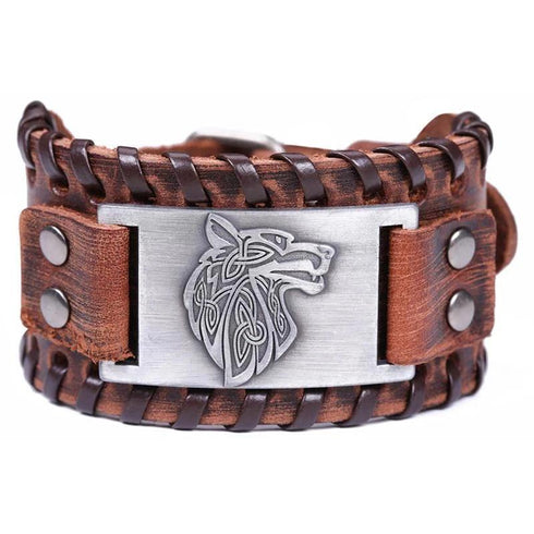 Bracelet Loup Cuir Marron
