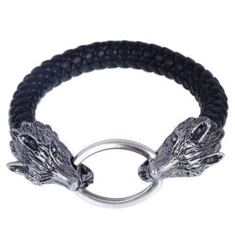 Bracelet Loup en Cuir Tressé