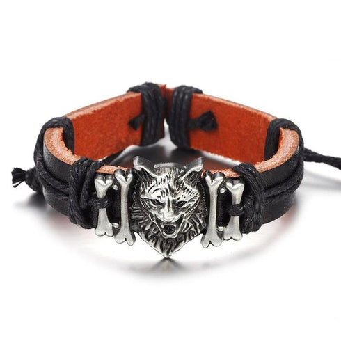 Bracelet Tête de Loup Cuir