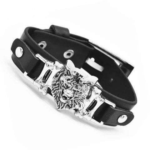 Bracelet Tête de Loup Viking (Cuir)