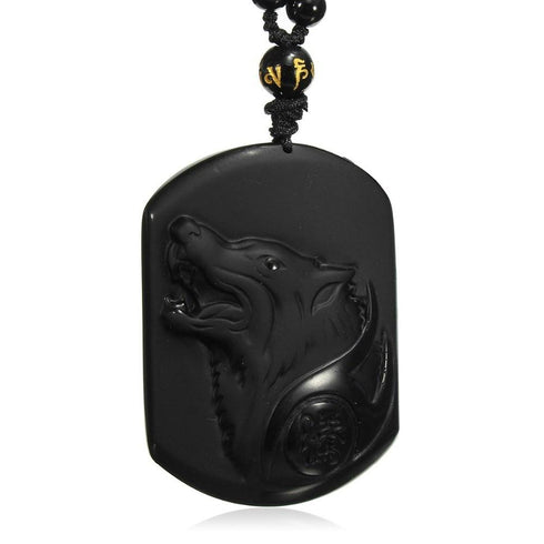 Collier Loup en Obsidienne noire