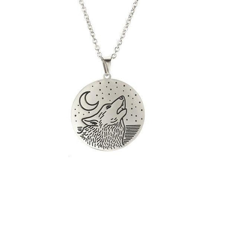 Collier Loup Hurlant à la Lune (Acier)