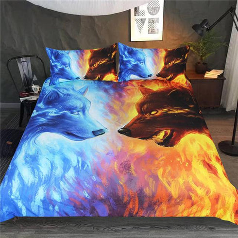 Housse de Couette Loup Feu et Glace