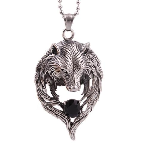 Collier avec Pendentif Tête de Loup (Acier)