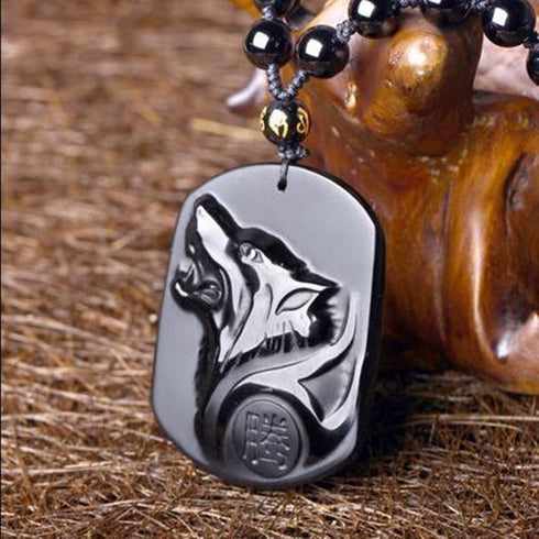 Collier Loup en Obsidienne noire