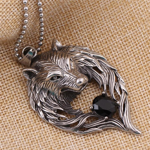 Collier avec Pendentif Tête de Loup (Acier)
