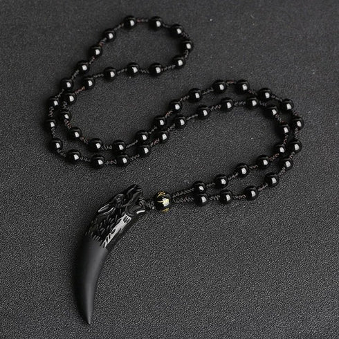 Collier Loup Griffe en Obsidienne