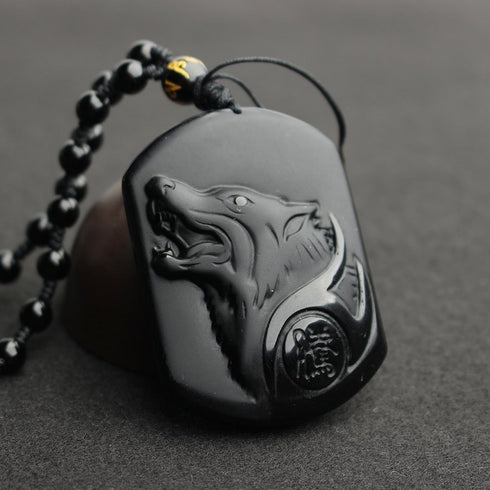 Collier Loup en Obsidienne noire