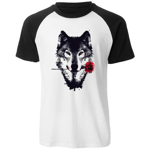 T-Shirt Loup avec Rose
