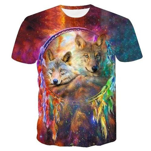 T-Shirt Loup Multicolore