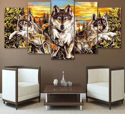 Tableau Loup Coucher de Soleil